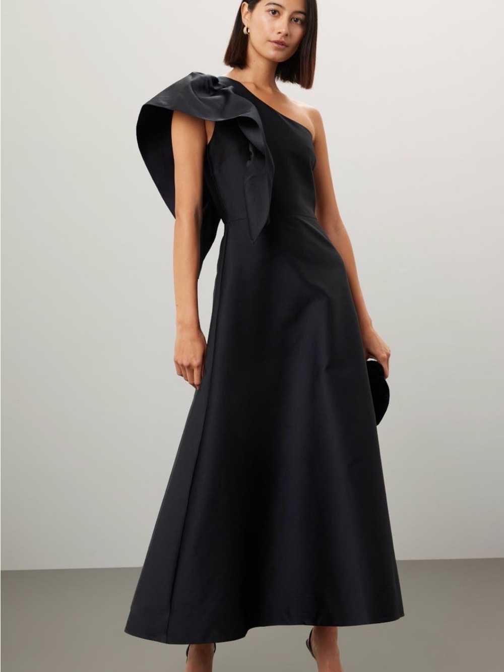 Dea Kubidal Black One Shoulder Bow Evening Gown Maxi Dress size S